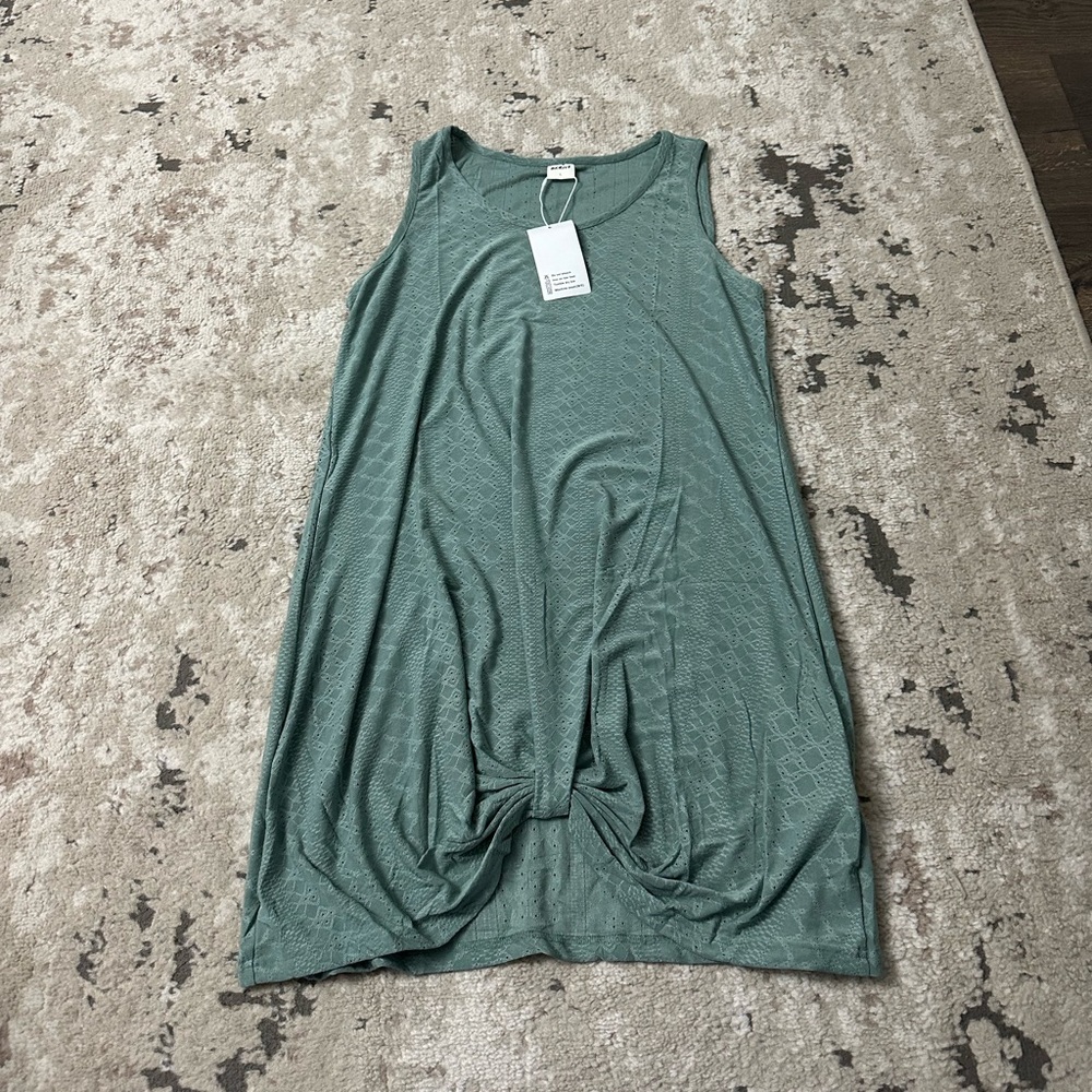 Sleeveless Twist-Hem Dress in Sage Green